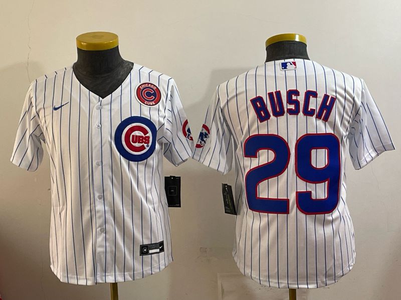 Youth Chicago Cubs #29 Busch White Stripe Game 2026 Nike MLB Jersey style 005->youth mlb jersey->Youth Jersey